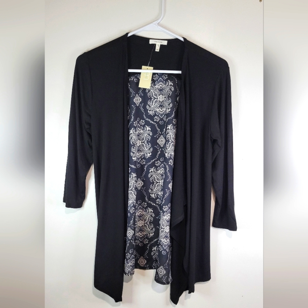 Maurices Womens Open Cardigan With Design Black Size Medium 3/4 Sleeve NWT.
